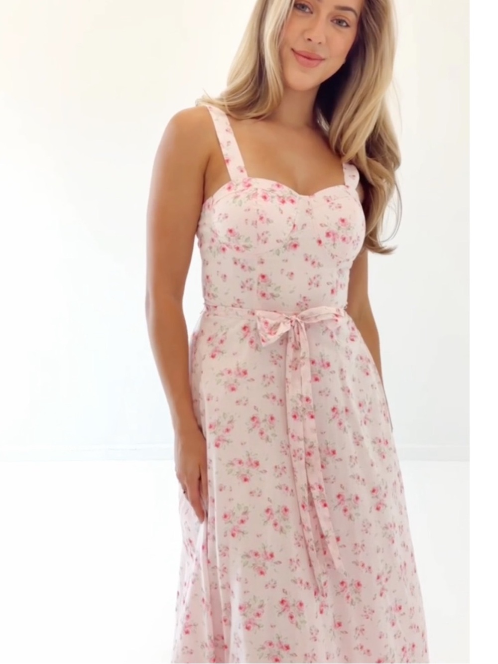 J.Marie Ellie Sweetheart Midi Dress M Pink Floral Corset Bustier Cottagecore